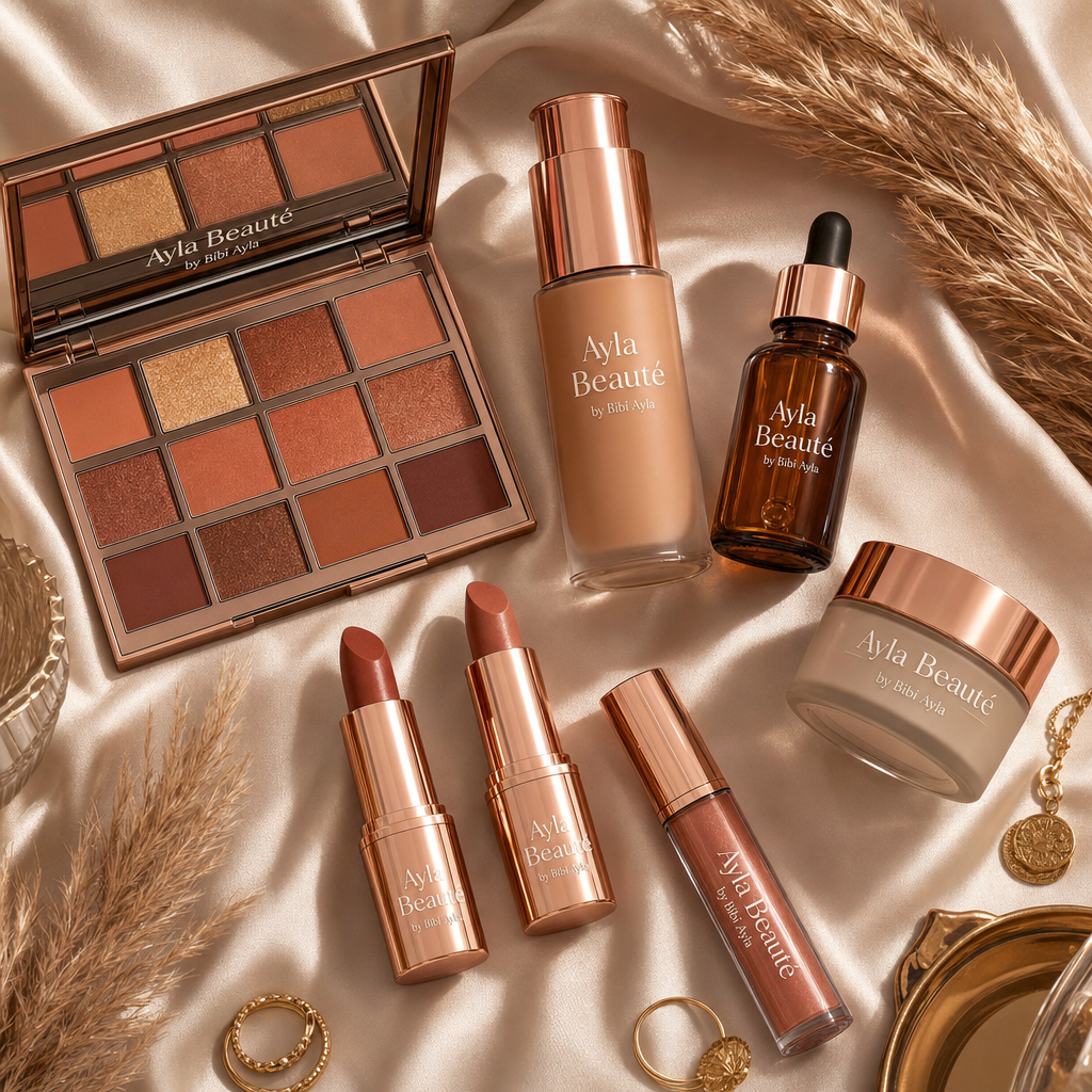 Produits pour les lèvres Ayla Beauté avec blush et rouge à lèvres en tons corail