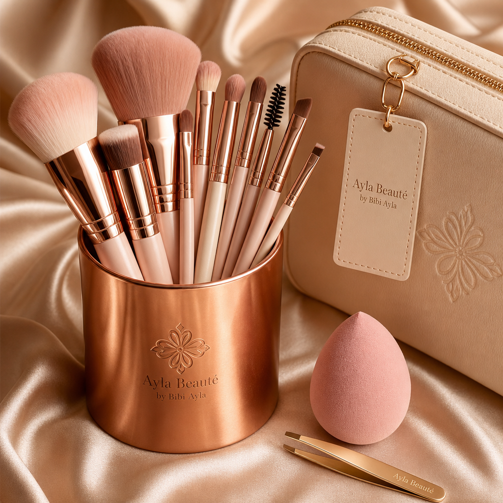 Set d'outils et pinceaux de maquillage rose-gold Beauté Ayla