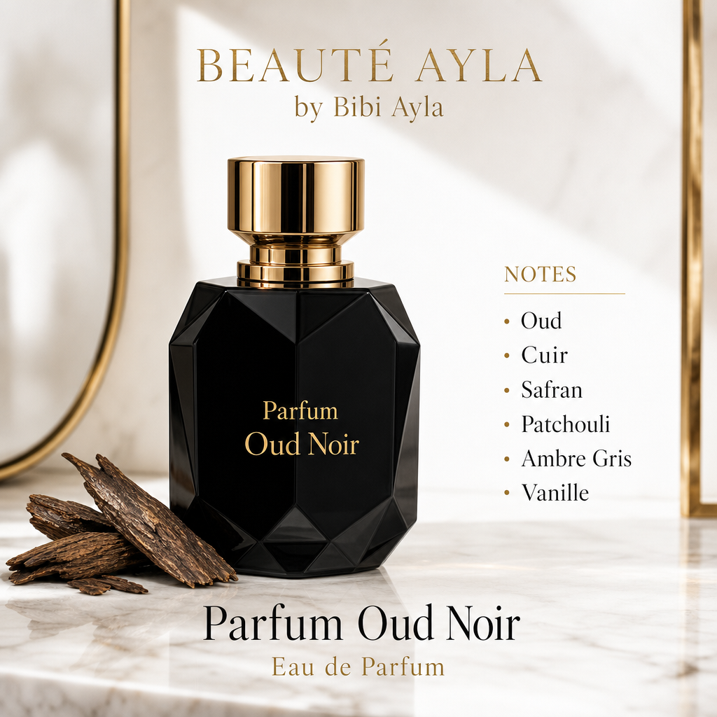 Parfum Oud Noir Beauté Ayla — eau de parfum oud, cuir et safran, liste des notes