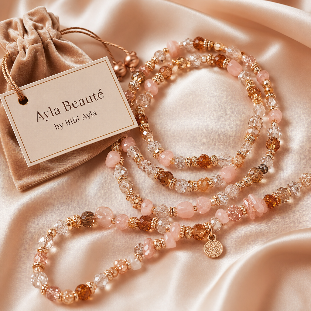 Perles de taille quartz rose et ambre Beauté Ayla